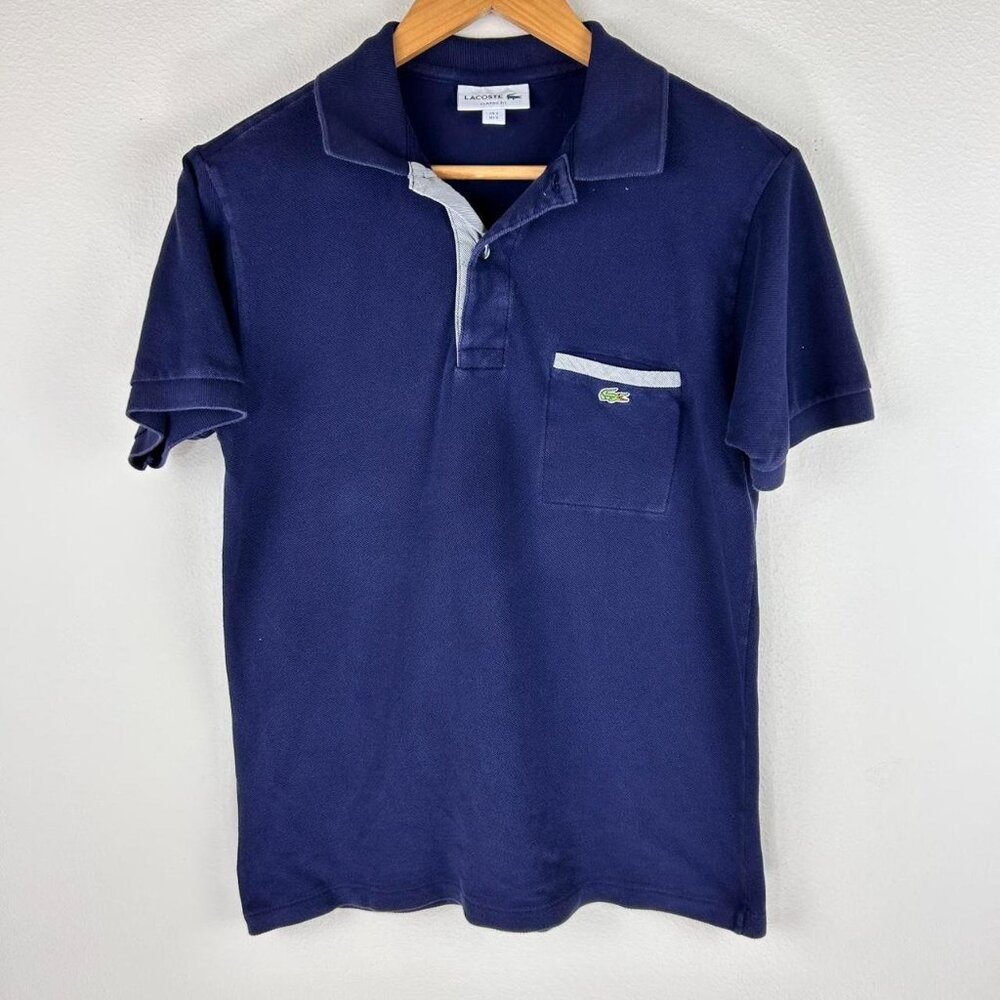 Lacoste Men’s Tennis Preppy 100% Cotton Navy Blue Pocket Logo Polo Size S